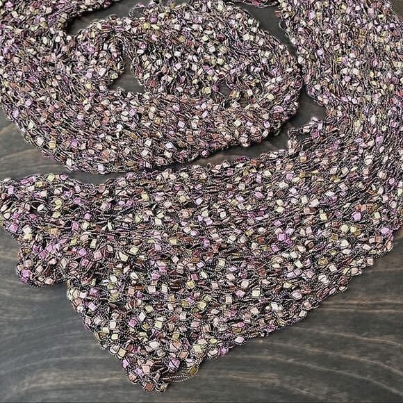 Vtg lilac ribbon lattice net scarf - Picture 2 of 5